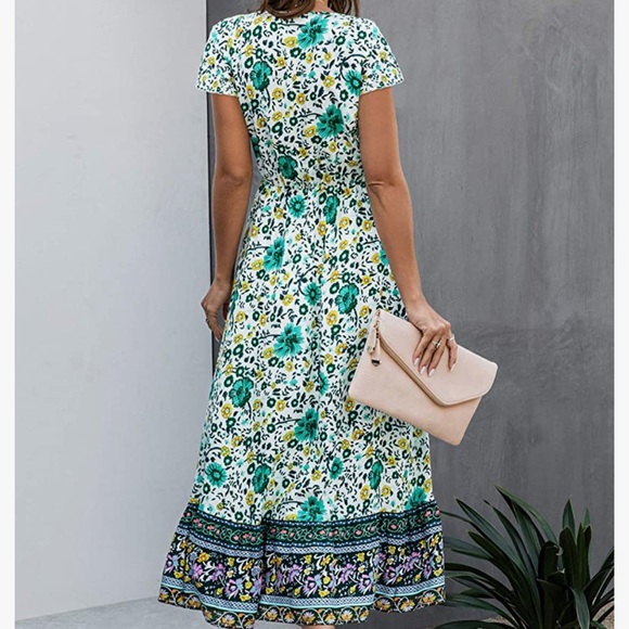 NWT Bohemian Casual Short Sleeve Floral Print Maxi Dress - Picture 3 of 5